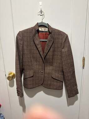 Vintage Bert Newman for Young Impressions Petite Brown Plaid Wool Blazer